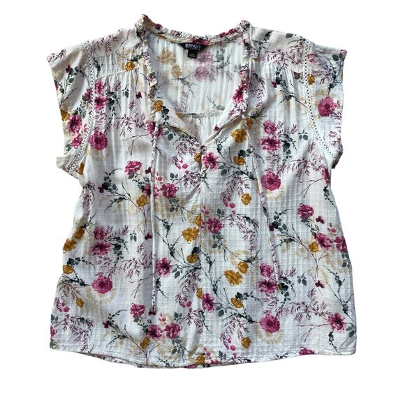 Buffalo David Bitton Floral Print S/S Blouse Size Large - Picture 1 of 6